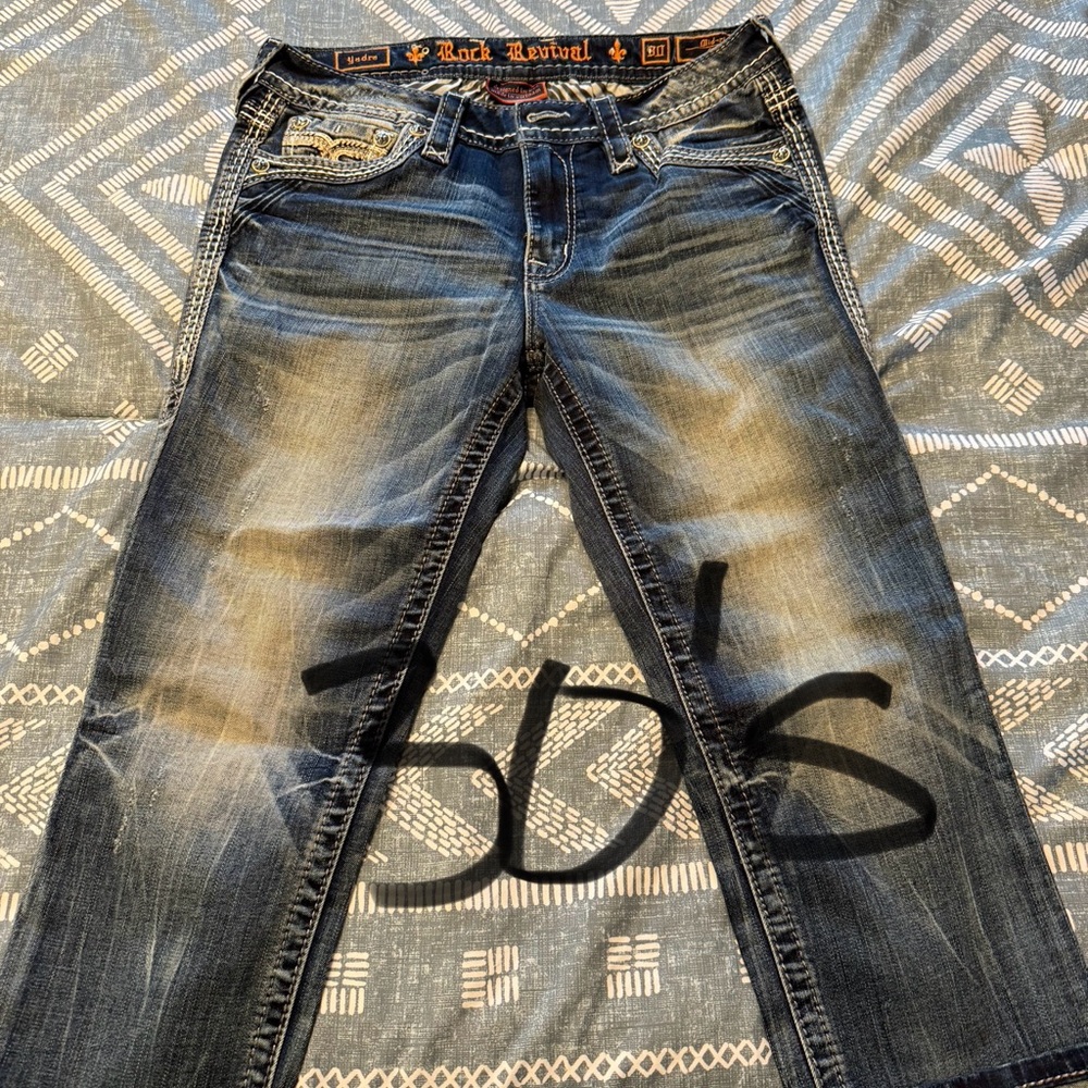Women’s Rock Revival Men's Distressed Blue Bootcut Jeans